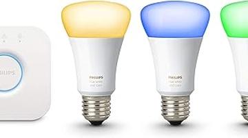 Philips Hue White & Color Ambiance E27 LED Lampe Starter Set, drei Lampen 3. Generation inkl. Bridge, bis zu 16 Millionen Farben, steuerbar via App, kompatibel mit Amazon Alexa (Echo, Echo Dot)