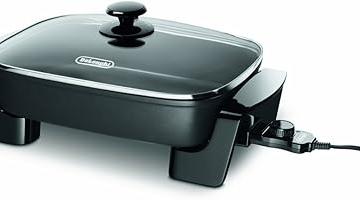 De'Longhi Electric Skillet with Tempered Glass Lid, 16" X 12", Black