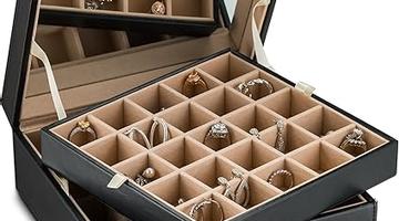Glenor Co Classic 50 Slot Jewelry Box Earrings Organizer with Large Mirror, Black
